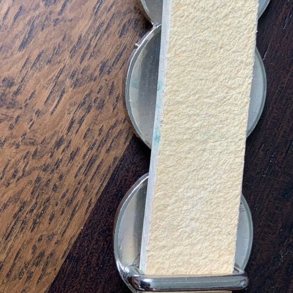 DOROTHEE SCHUMACHER FARFETCH Pebbled Cream Leather Brown Metal Disc Belt Size 85 - Picture 7 of 16